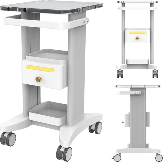 Professional Medical Cart with Drawers, 3 Tier, 198 lbs Capacity, Portable Rolling Trolley for Home, Spa, Hospital, Office, Clinic (White)