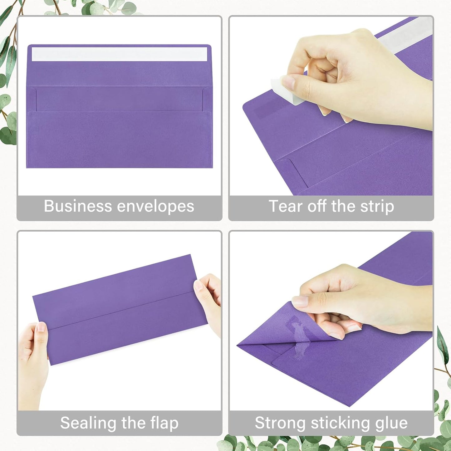 50 Pack #10 Business Envelopes, Self Seal Standard Purple Envelopes for Secure Business & Legal Mailing, Office, Checks, Letter, Invoices, 4 1/8 x 9 1/2 Inches