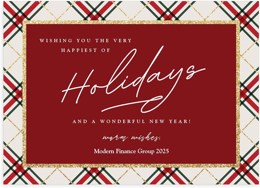 Let's Make Memories Personalized Business Christmas Cards with Envelopes - Premium Quality - 5x7-2025 Holiday Cards & White Envelopes - Rustic Tartan - 75 ct