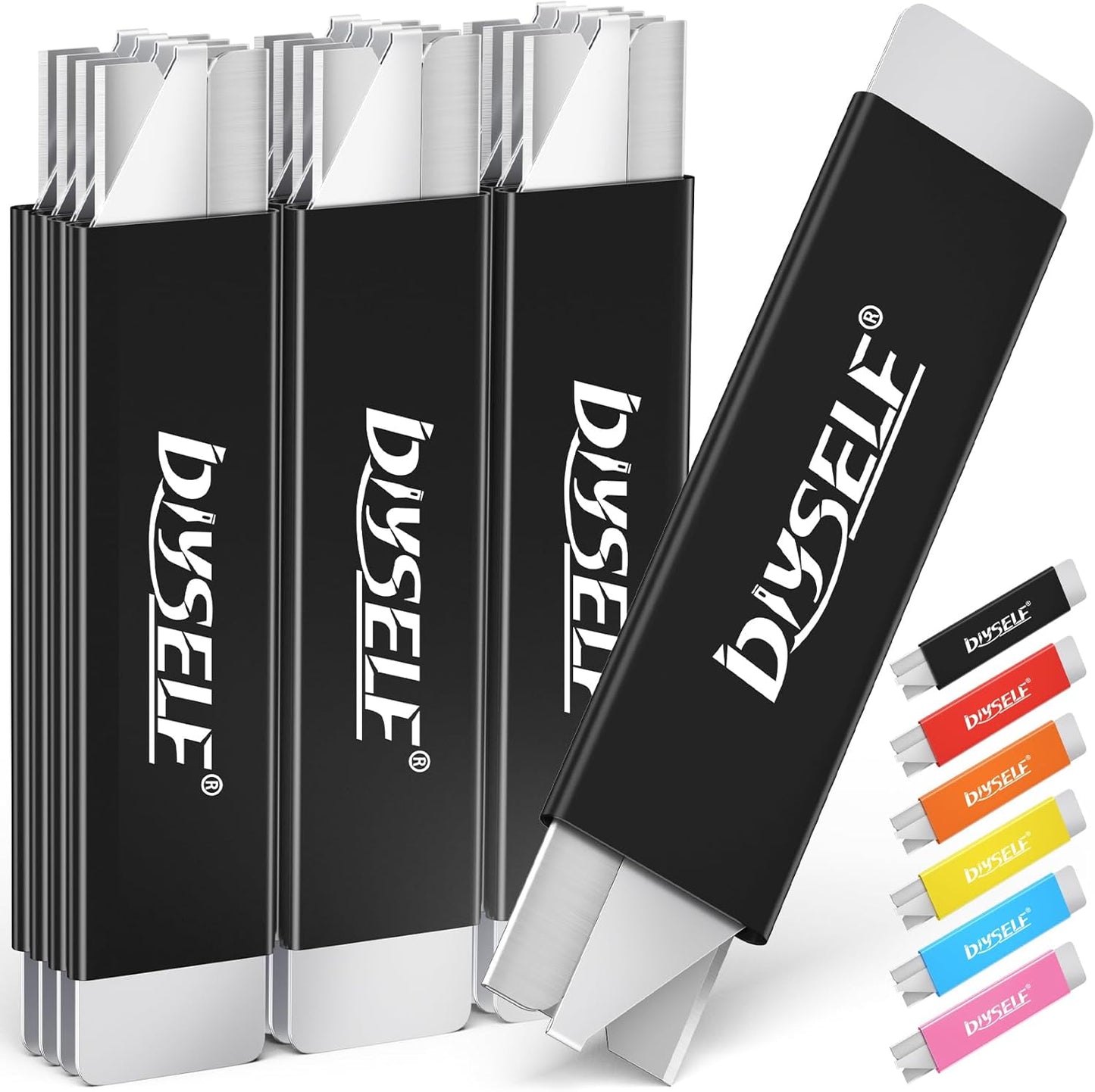 DIYSELF Box Cutters, 12 Pack Utility Knife All Metal Construction, Box Cutter Retractable, Mini Box Cutter, Box Cutters Knife with Single Edge Razor Blade, Boxes Cutters for Office, Home (Black)