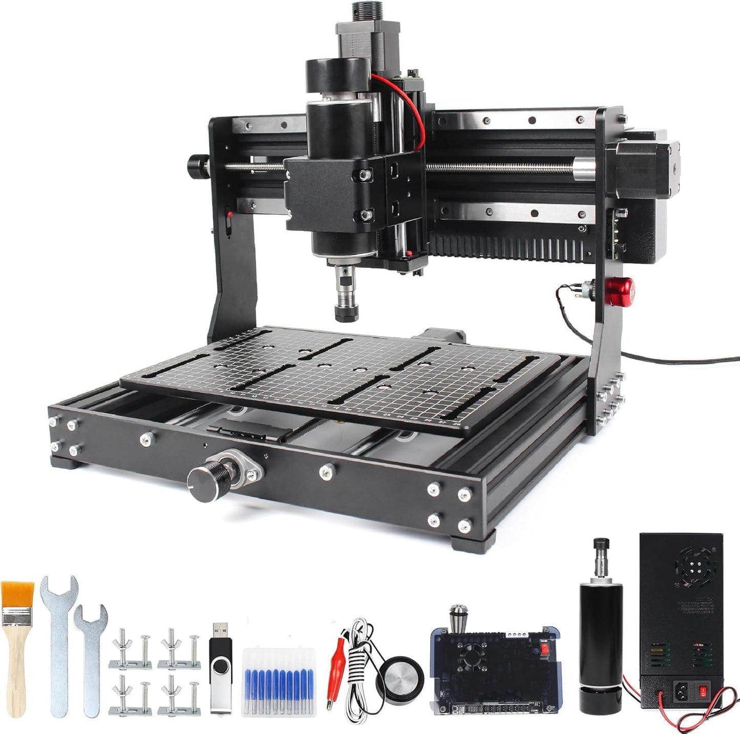 3 Axis 3020 Plus CNC Engraving Machine,500W CNC Wood Router Desktop CNC Machine for Metal Wood Acrylic MDF w/Limit Switche Emergency-Stop, Working Area:11.81 * 7.87 * 2.87 inch