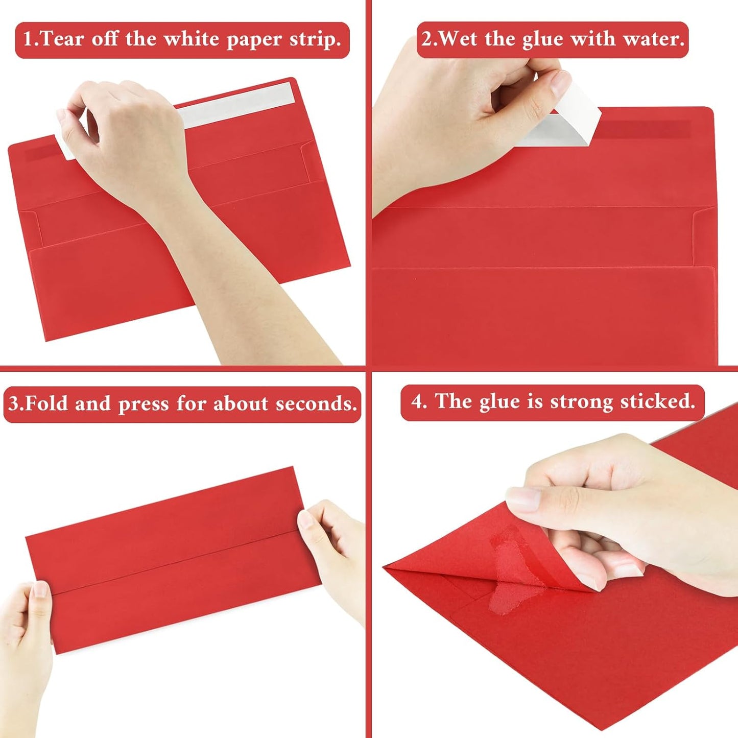 100 Pack #10 Business Envelopes, Red Standard Envelopes Self Seal, Letter Size Mailing Envelopes for Checks Letters Invoices Statements Christmas Birthday Graduation Wedding, 4 1/8 x 9 1/2 Inch