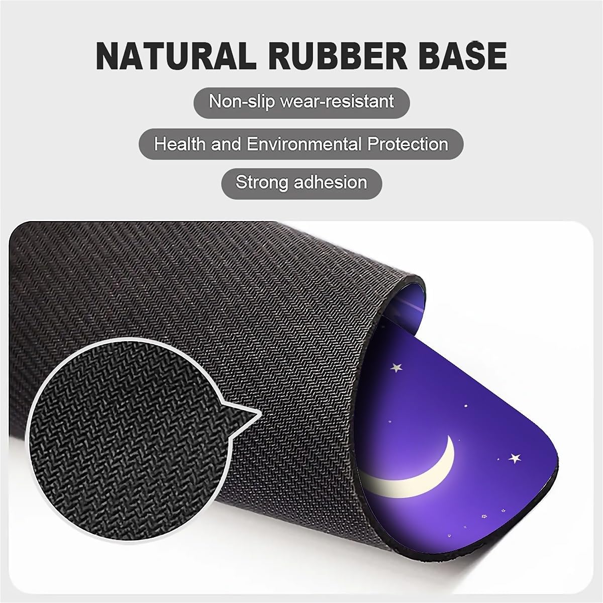 Square Mouse Pad Pink and Purple Waves, Personalized Premium-Textured Custom Mouse Mat Design, Washable Mousepad Cloth, Non-Slip Rubber Base Computer Mouse Pads Moon for Wireless Mouse