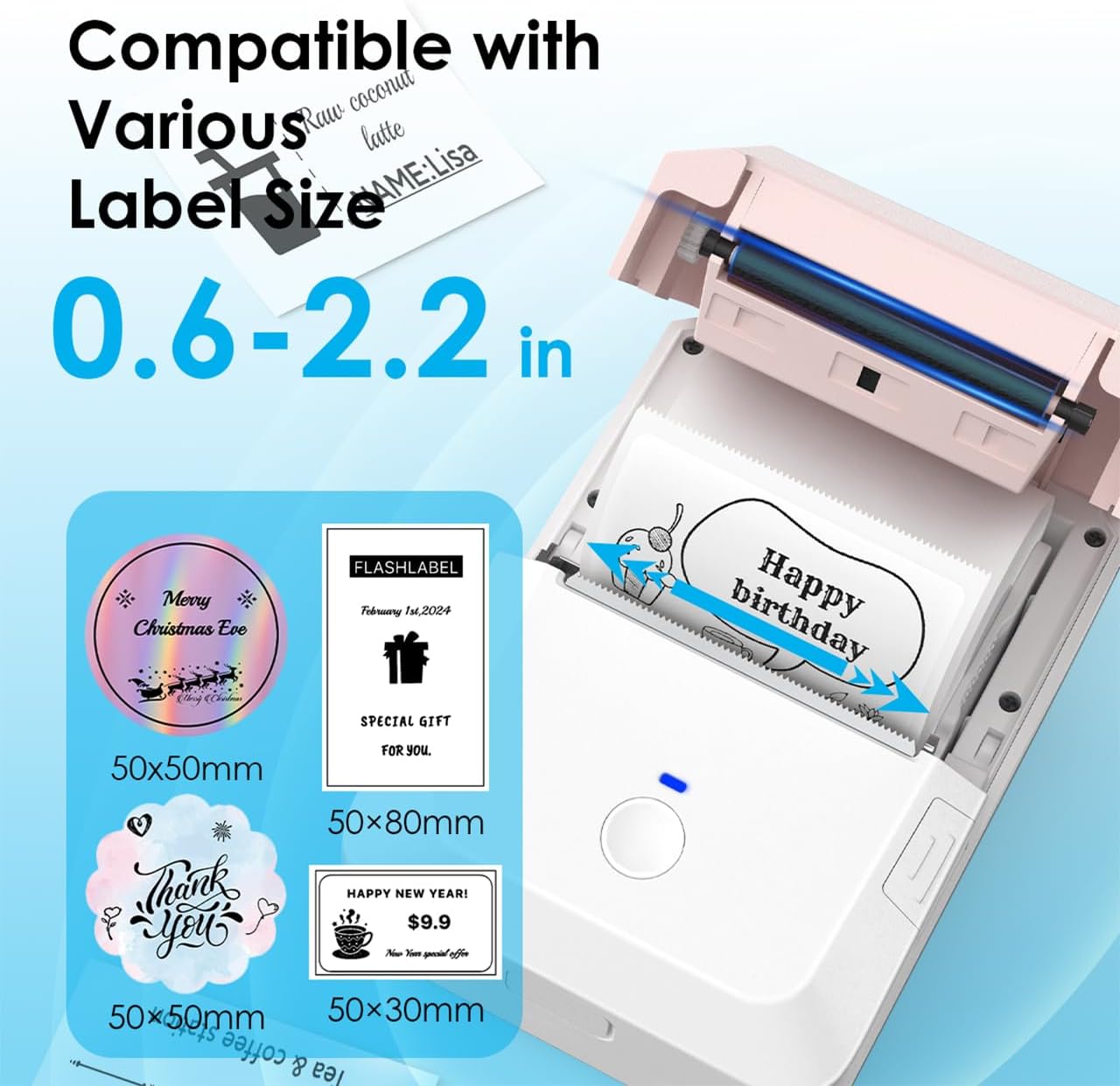 2-inch Label Maker Machine with Tape, Portable Thermal Sticker Maker with 230 Labels, Wireless App & Bluetooth Connectivity for Home,Office,Business & School - Compact Label Machine, Pink
