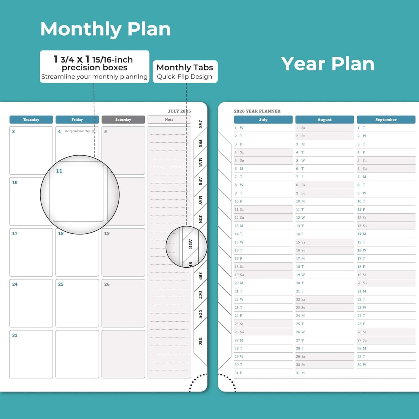 Planner 2025-2026 Daily Weekly and Monthly,11.5"x8.5",18 Months Spiral Bound Calendar Agenda with Self-adhesive Pen Holder,2026 Academic Plan with Vegan Leather Soft Cover,Light Blue