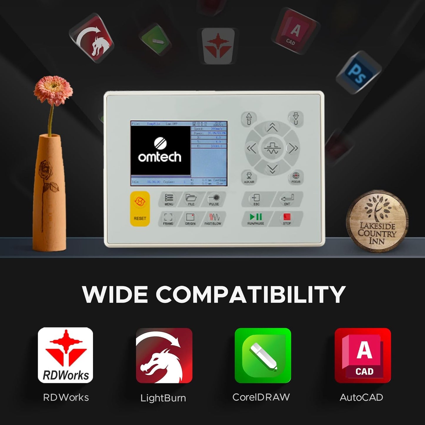 OMTech 60W CO2 Laser Engraver, 28"x20" Cutting & Engraving Machine with Autofocus, Air Assist, 4-Way Pass, Autolift, RDWorks, for Wood, Glass, Acrylic, Leather, Cardboard