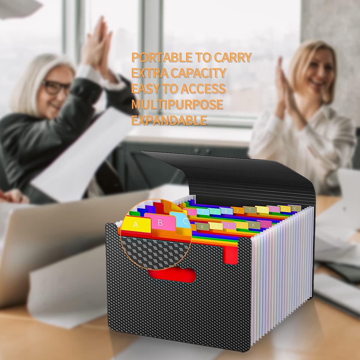 Expanding File Folders,Accordion File Organizer with Handle,25 Pockets Portable Filing Box for Paperwork Documents Paper,A4/Letter Size