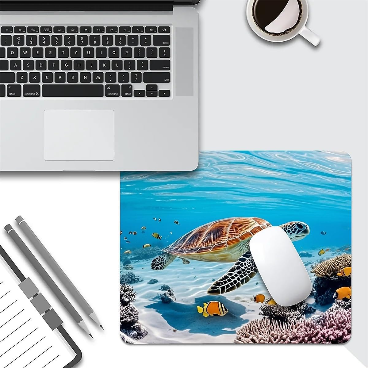 Square Mouse Pad Sea Turtle, Personalized Premium-Textured Custom Mouse Mat Design, Washable Mousepad Cloth, Non-Slip Rubber Base Computer Mouse Pads for Wireless Mouse