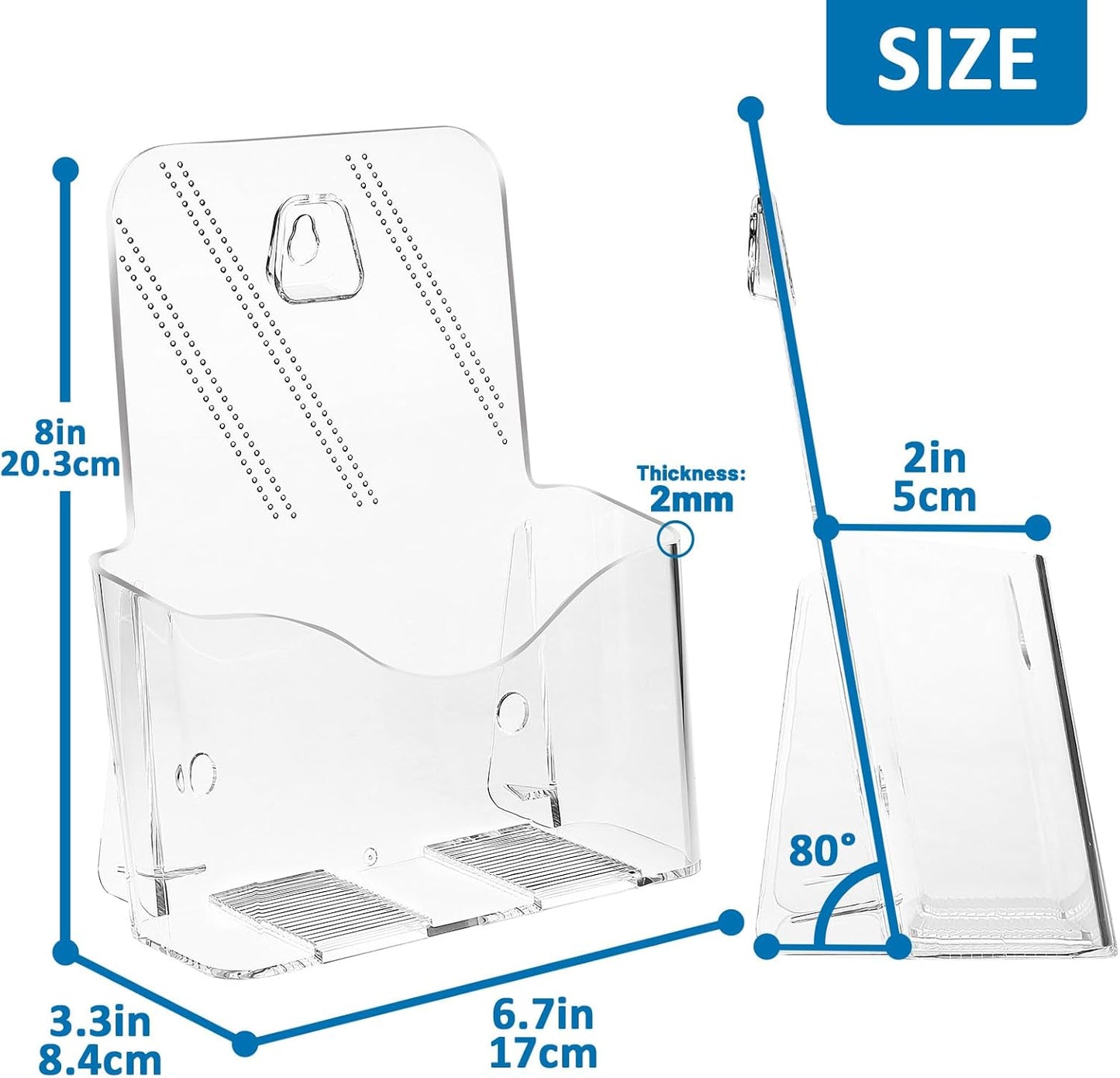 Acrylic Brochure Holder 6 x 8 Inch, Clear Slant Back Display Stand for 5.5 x 8.5 & 5 x 7 Inch Flyers, Pamphlets, Table Signs – Plastic Paper Holder for Office, Home, Store, 6 Pack