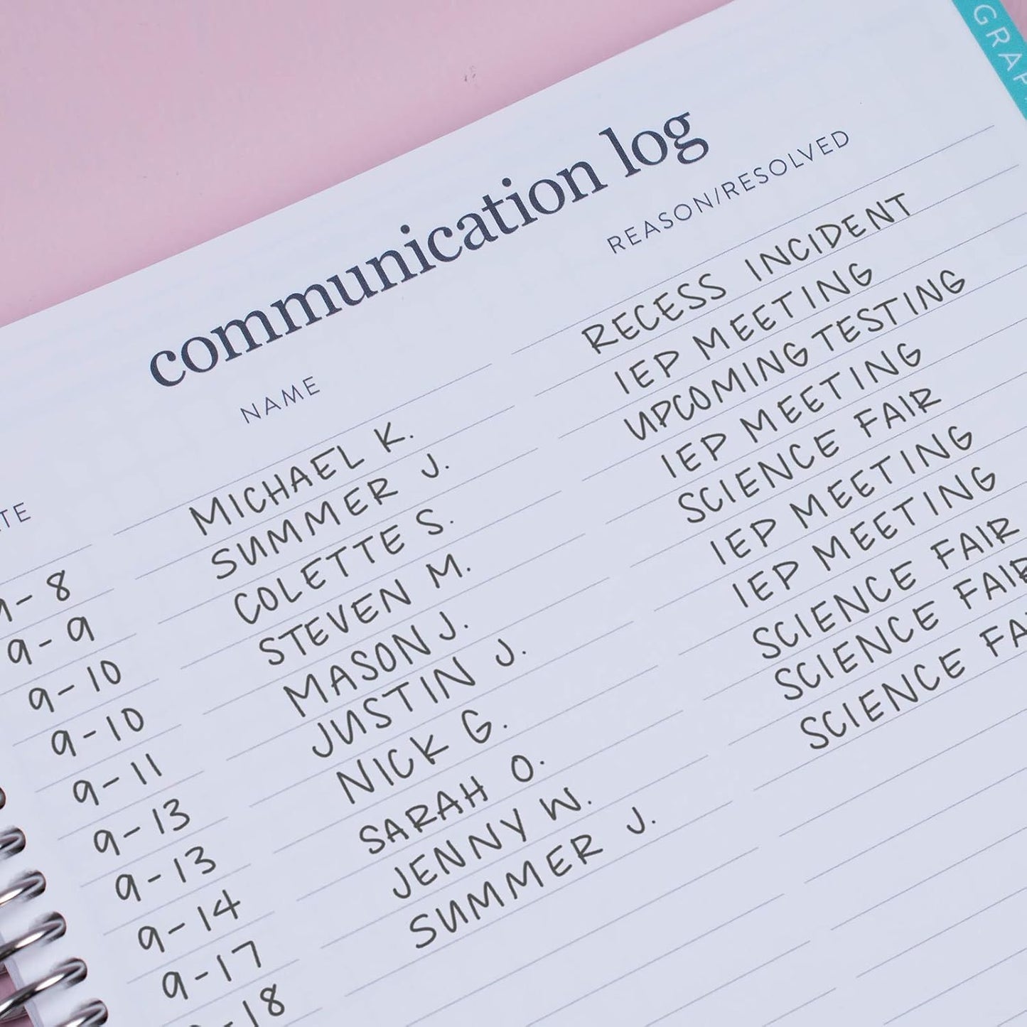 Erin Condren Spiral Teacher Record Book 7" x 9" Platinum-Coiled Notebook with 160 Pages, Colorful Tabbed Sections, Sturdy Laminated Cover, Designed for Tracking Grades, Learn, Teach, Inspire