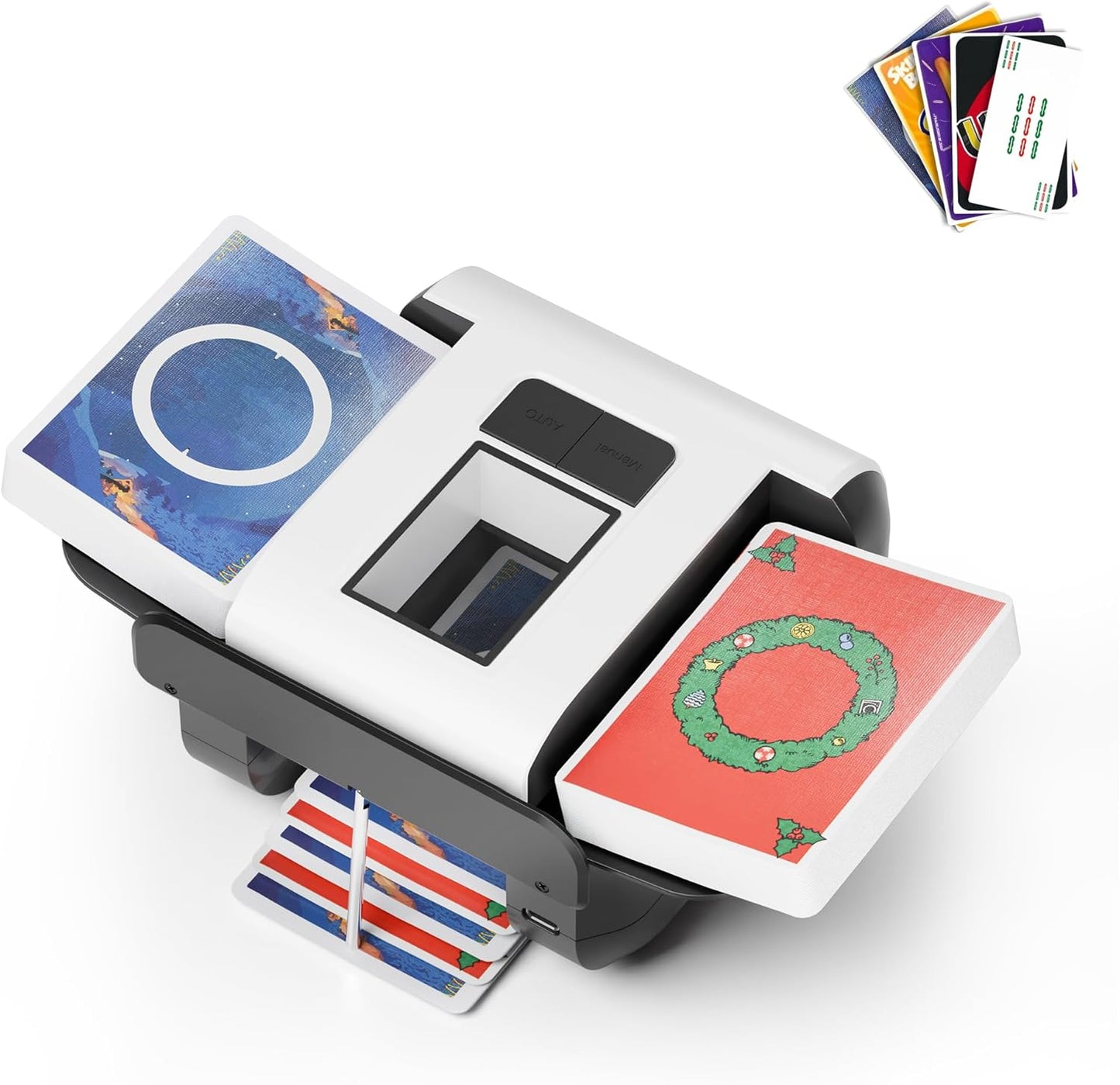 Automatic Card Shuffler, Electric Playing Shuffler Machine for 1-2 Decks, AUTO & Manual Mode, Low Noise, Portable & Rechargeable Shuffler for UNO, Poker, Blackjack, Skip-Bo, Phase 10