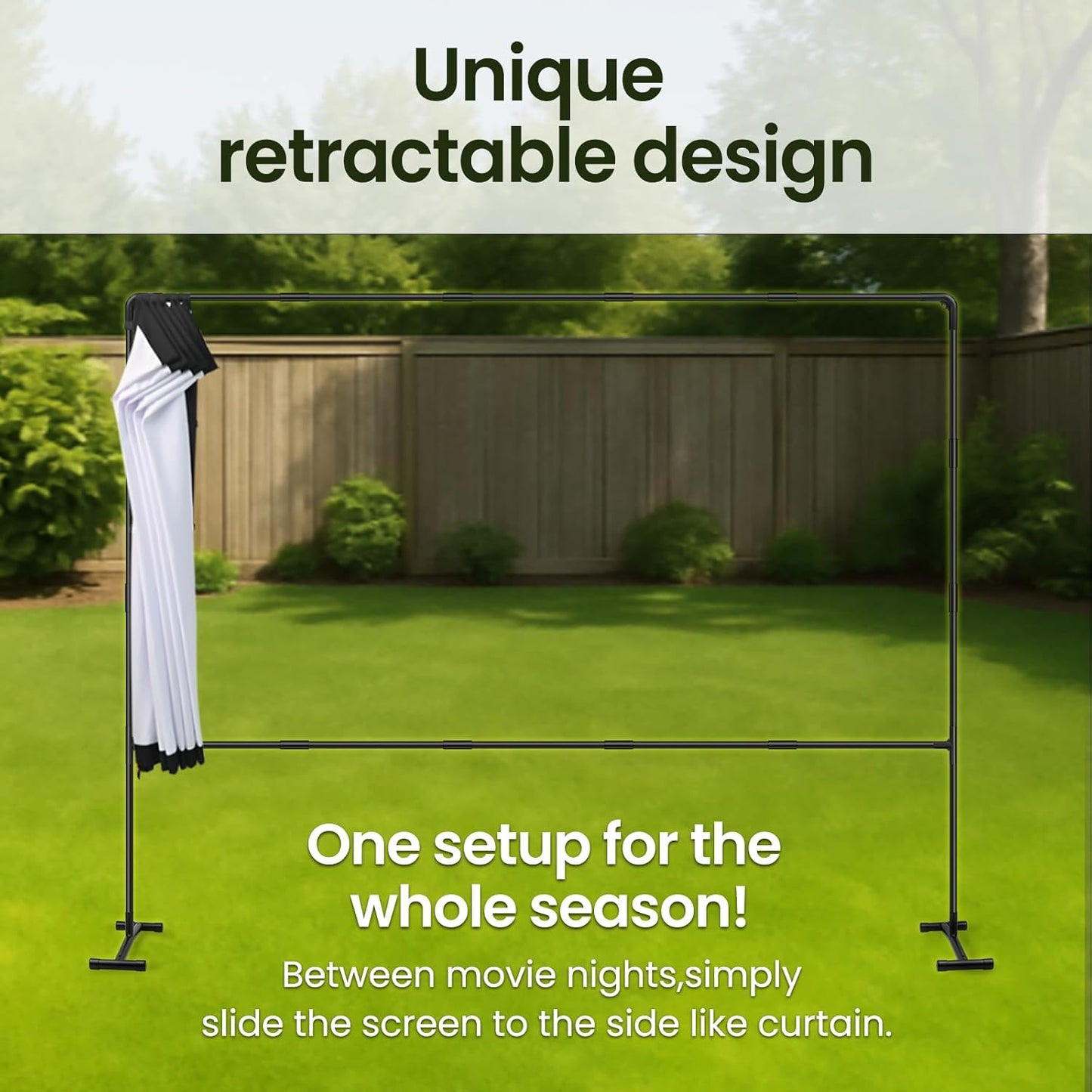 Projector Screen with Stand, 120 Inch, 16:9 Outdoor Portable Screen, Unique Retractable Design for Yard,Patio,Camping,Night Party,Office, School Indoor Use, Washable Fordable White Screen by IOLIEO