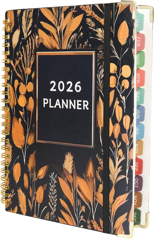 2026 Planner, A5 (6.3"x 8.5") Planner 2026 Jan-Dec, Monthly/Weekly/Daily Tabs with Contacts & Holidays, Hard Cover, Organizer for School and Business Supplies (Wheatear)