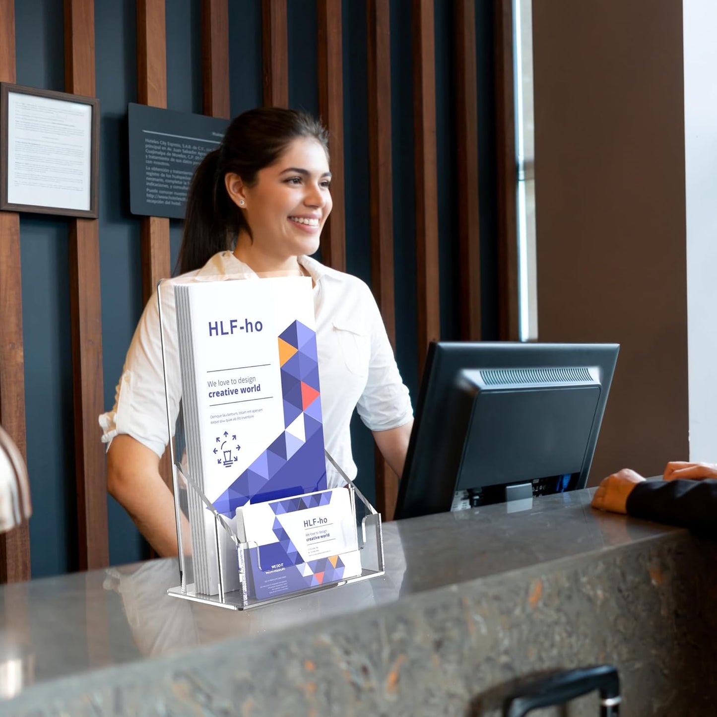 Brochure Holder 4x9 Inch Acrylic Literature Holders Clear Flyer Display Stand with Removable Business Card Slot Pamphlet Holder Organizer for Office, Lobby, Hotels, Trade Shows, 6 Pack