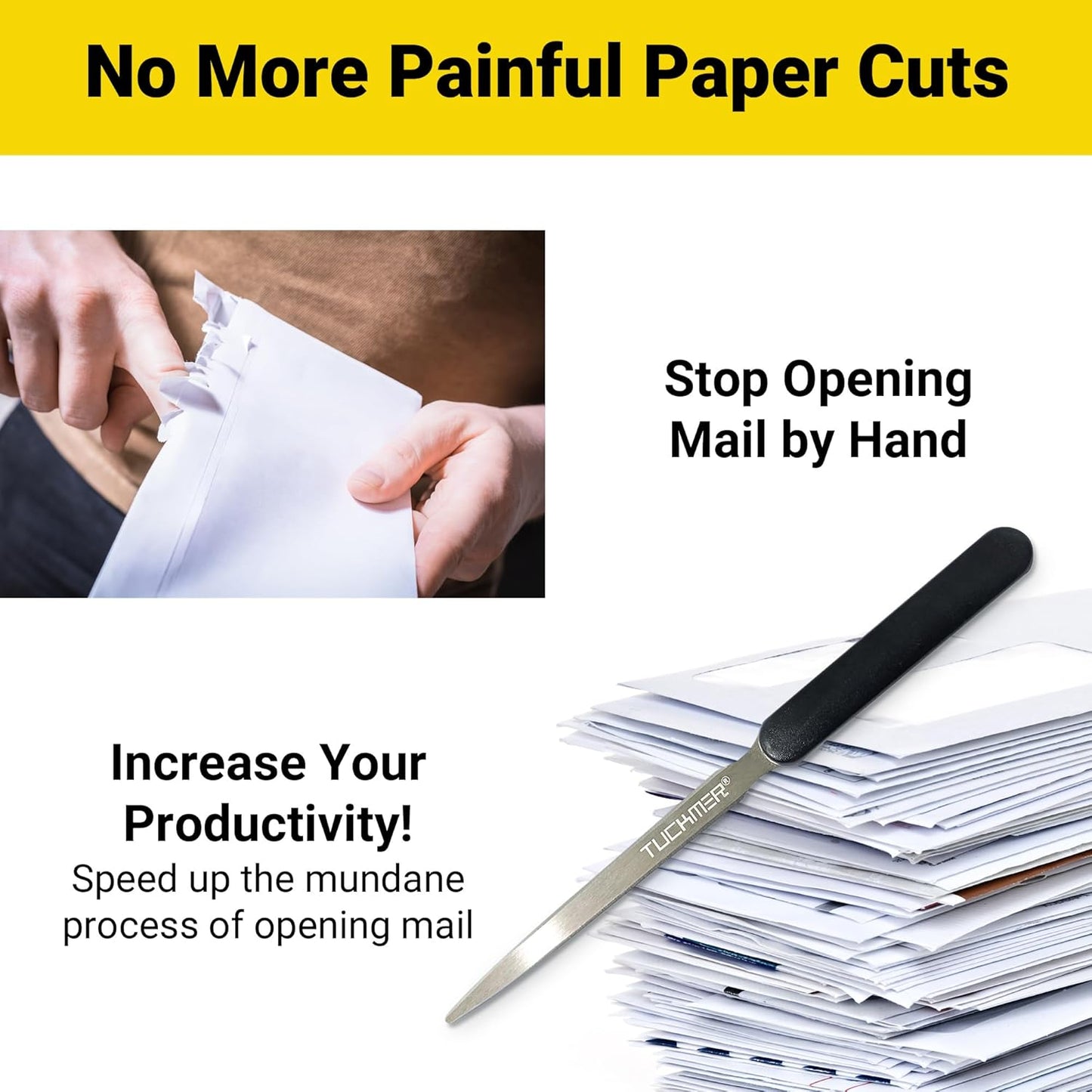 3 Lightweight Stainless Steel Letter Opener, 7.5 Inches Long and One-Piece Construction, Perfect Envelope, Mail and Letter Opener Envelope Slitter for The Home and Office