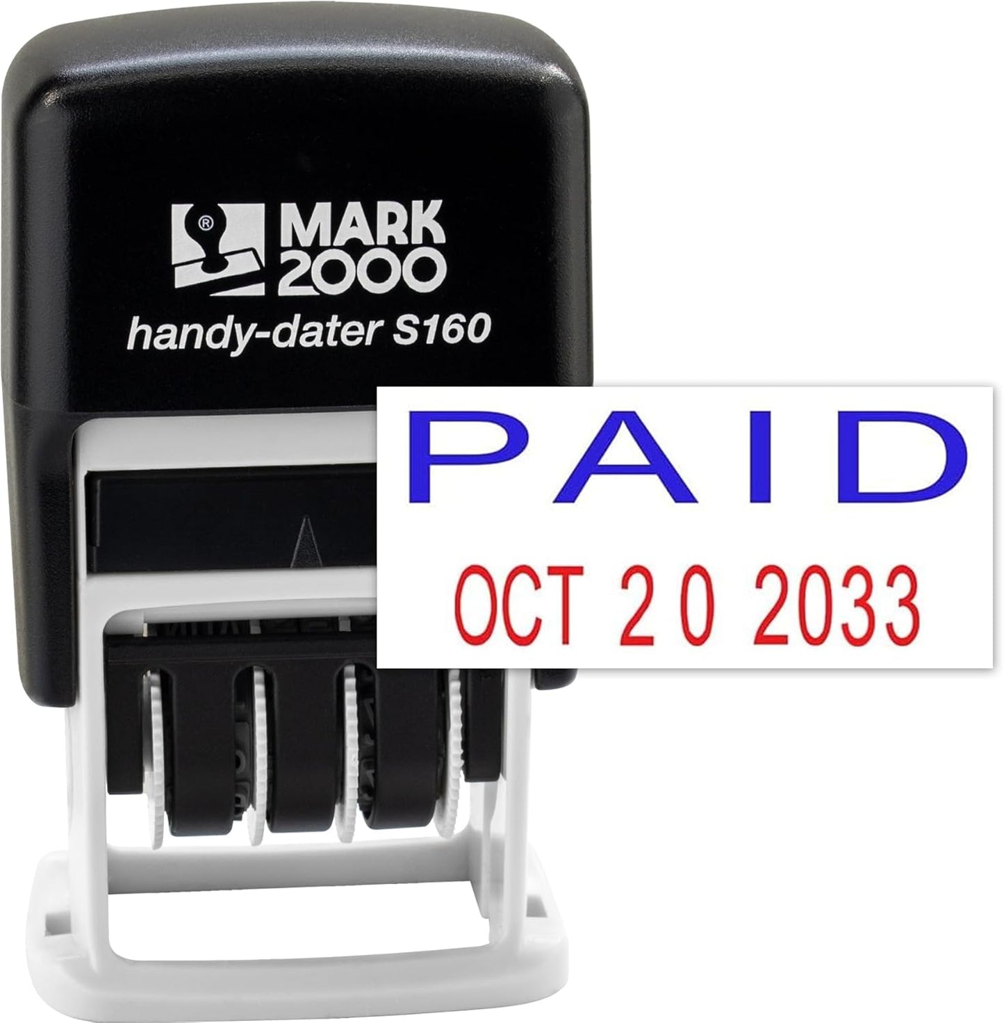 Mark 2000 Self-Inking Rubber Date Office Stamp with Paid Phrase Blue Ink & Date RED Ink (Handy-Dater S160), 12-Year Band