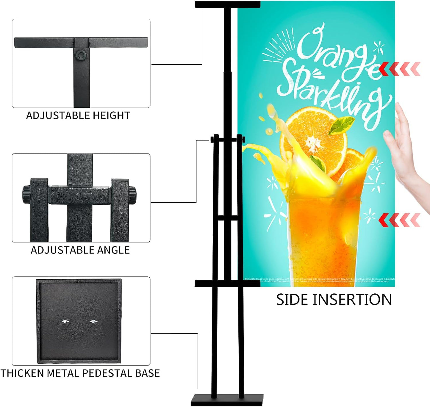 Sign Holder, Heavy Duty Floor Banner Stand, Adjustable Floor Poster Stand, Metal Sign Stand, Poster Stands for Display Sign Holder Stand, Height Up to 42 Inches, 355° Rotation Display Stand(Black)