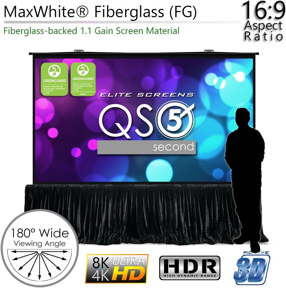 Elite Screens QuickStand 5-Second Series, 180-INCH 16:9, Manual Pull Up Projector Screen, Movie Home Theater 8K / 4K Ultra HD 3D Ready, 2-YEAR WARRANTY, QS180HD