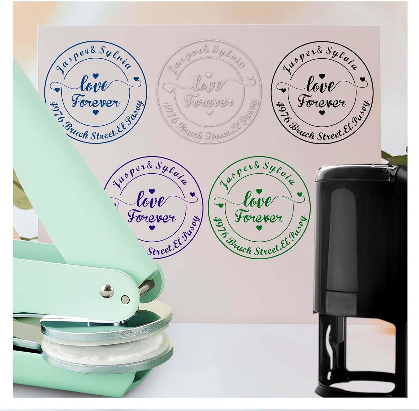 Personalized Wedding Embosser Stamp， Custom Book Business Card Paper Document Notebook, Self Inking Stamp，Book Lover Gifts，Christmas Gifts (Style01)