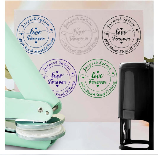 Personalized Wedding Embosser Stamp， Custom Book Business Card Paper Document Notebook, Self Inking Stamp，Book Lover Gifts，Christmas Gifts (Style01)
