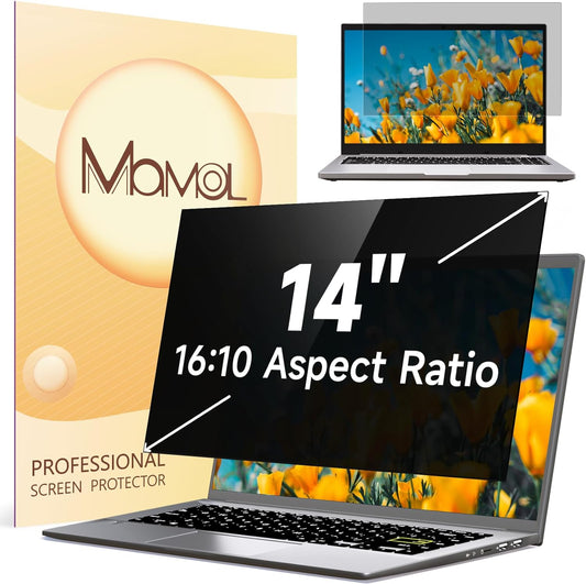 Mamol Laptop Privacy Screen 14 Inch for HP/Dell/Acer/Samsung/Asus/Lenovo/Toshiba, Removable 16:10 Aspect Privacy Filter Screen Protector, Anti Glare Blue Light Laptop Screen Shield 14 in