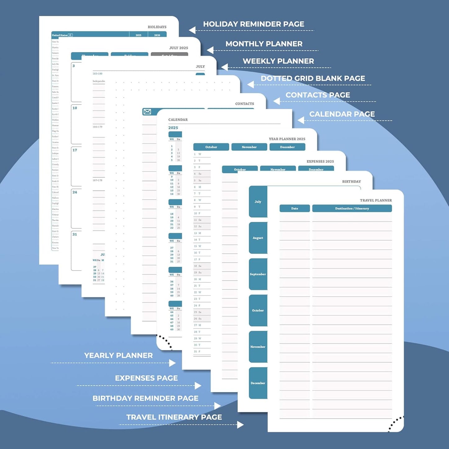 Planner 2025-2026 Daily Weekly and Monthly,6.5"x3.75",18 Months Spiral Bound Calendar Agenda with Self-adhesive Pen Holder,2026 Academic Plan with Vegan Leather Soft Cover,Blue