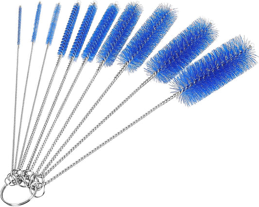 CiaraQ Bottle Cleaning Brushes, 8 Inch Nylon Tube Brush Set, Cleaner for Narrow Neck Bottles Cups with Hook, Set of 10pcs. Navy Blue