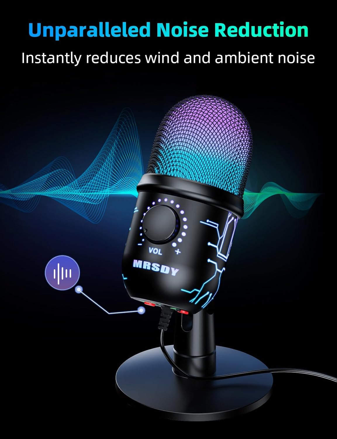 USB Microphone for PC, Mac, PS4, PS5, RGB Computer Microphone with Monitor, Mute and Noise Reduction, Great for Recording, Streaming, Gaming, Podcasting