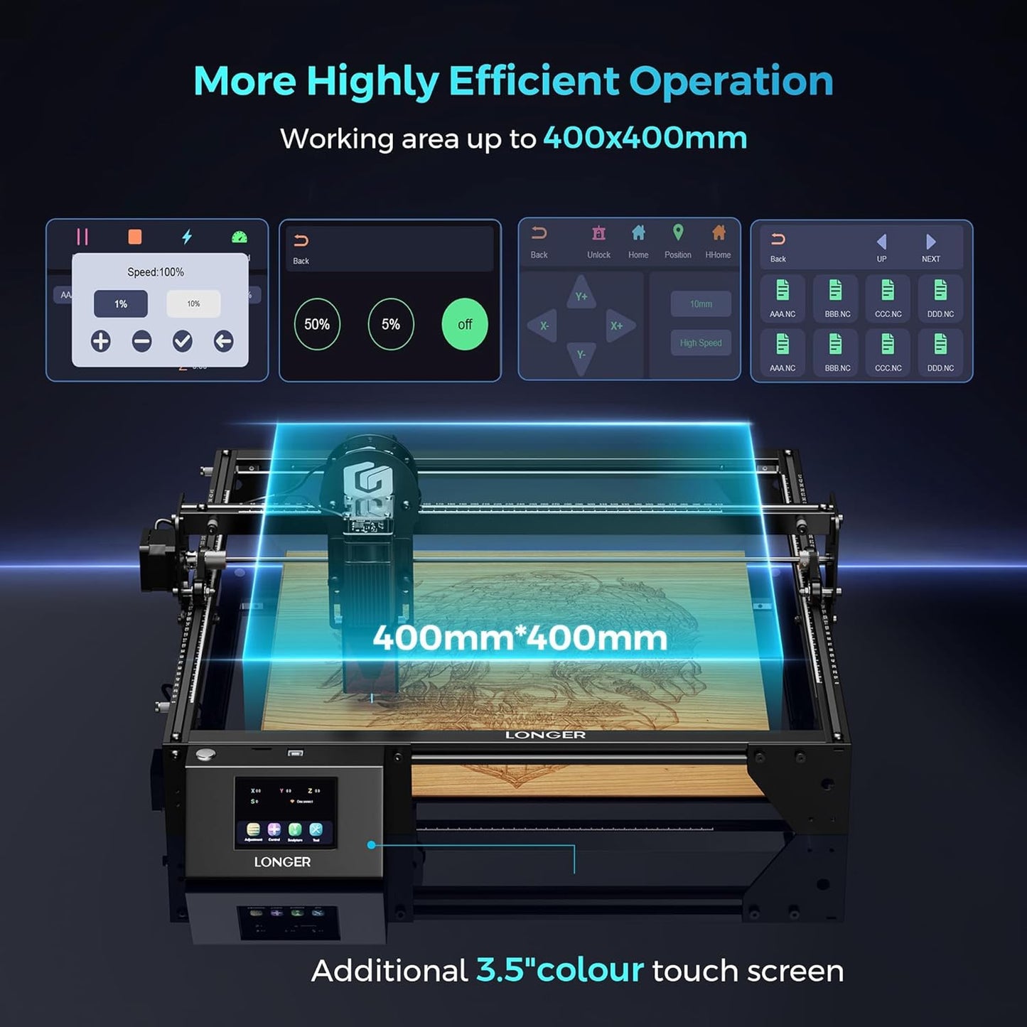 LONGER Laser Engraver, Ray5 10W DIY Laser Cutter Engraving Machine with 3.5" Touch Screen, App Offline Control,Engraving Area 15.75"x15.75",0.08mm Laser Spot, for Wood Metal Acrylic Glass