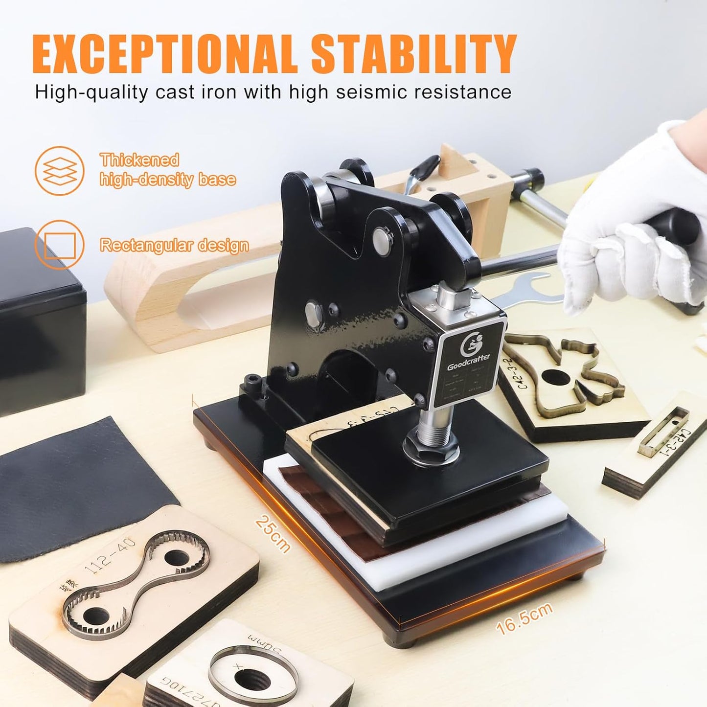 Leather Cutting Machine 1 Ton,12x9cm Die Cutter Stamping Machine Embossing Plate Manual Die Cutter Hand Press Mold Cutter Leather Die Cut Leathercraft Cutting Machine DIY Tool for Various of Materials