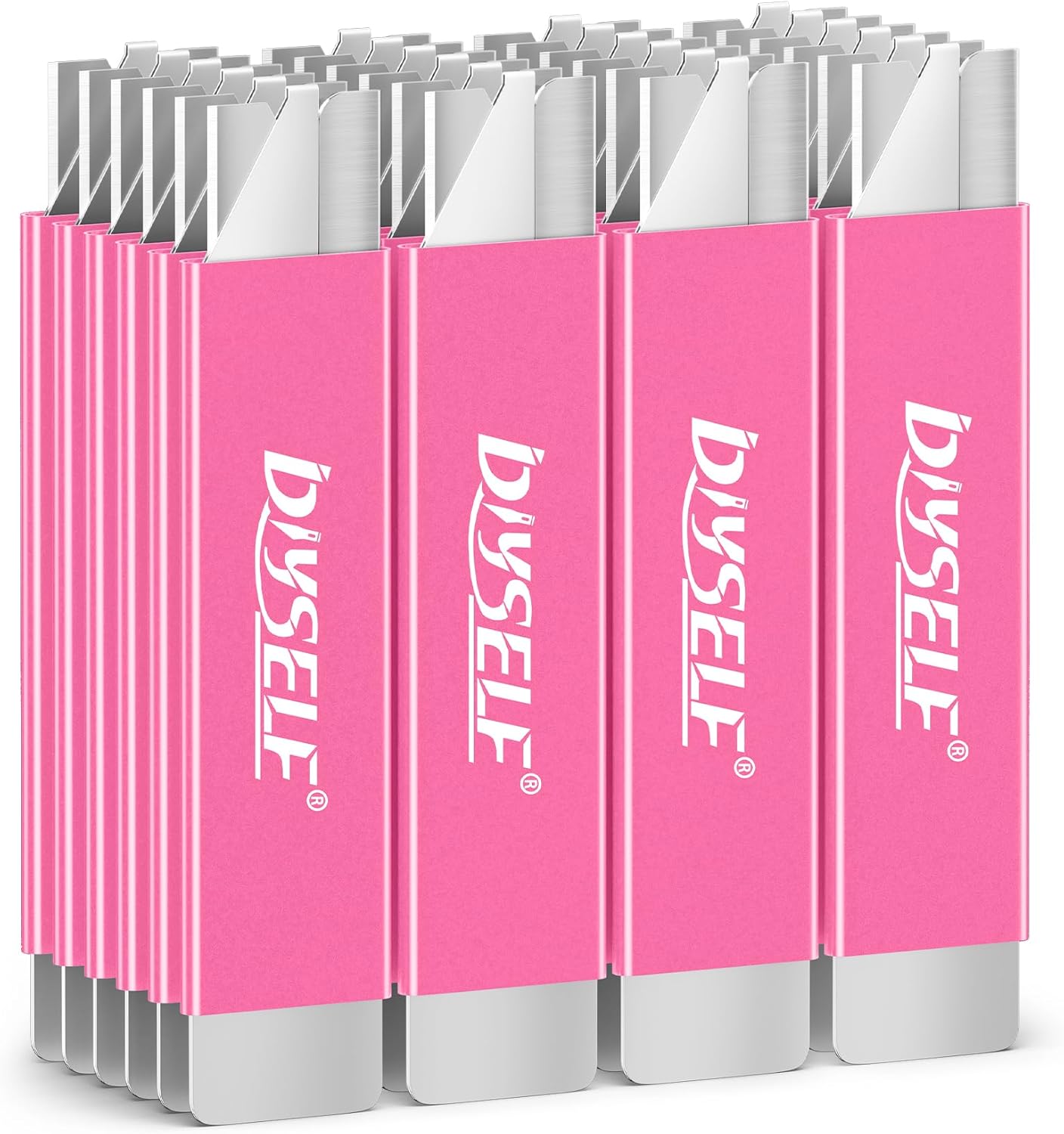 DIYSELF 24 Box Cutter, Utility Knife Retractable, Mini Utility Knife with Single Edge Razor Blades, Small Box Cutters Bulk for Home, Office (Pink)