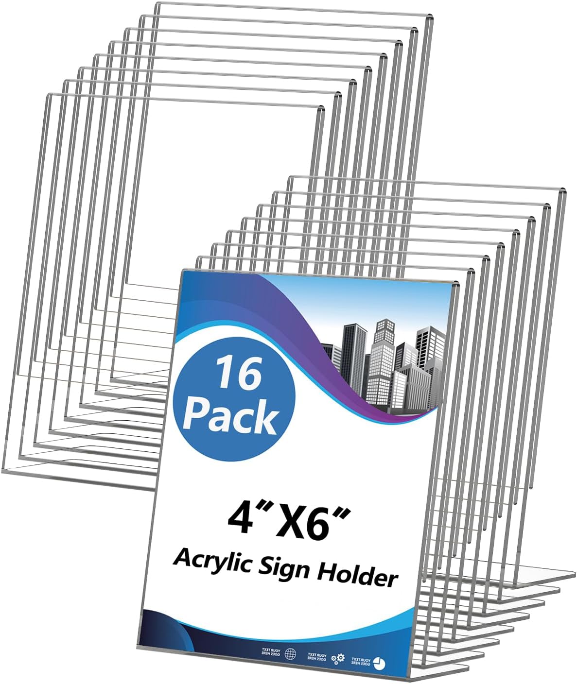 Acrylic Sign Holder 4x6 Inches, 16 Pack Clear Plastic Table Flyer Display Stand, L-Shape Vertical Menu Paper Holder Stand, Clear Picture Photo Flyer Display Stand for Restaurants, Store Fair,Office