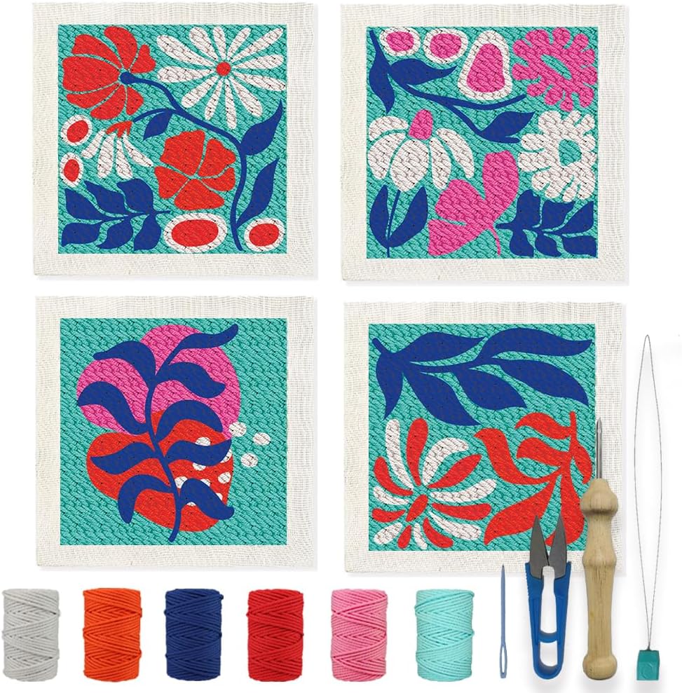 BEUNITONE Boho Style Punch Needle Kits for Beginners with Instruction Embroidery Punch Needle Starter Sets for Art and Crafts 9.84 x 9.84 inches Cross Stitching Kits for DIY Craft Home Decor
