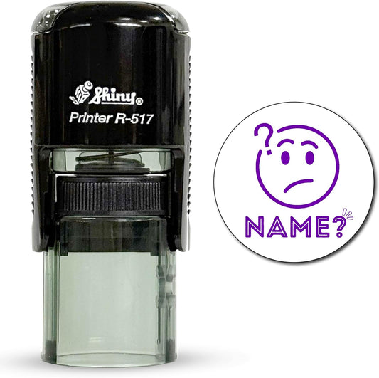 Shiny No Name Teacher Stamp, Round Self Inking Stamp for Classroom, Purple Ink