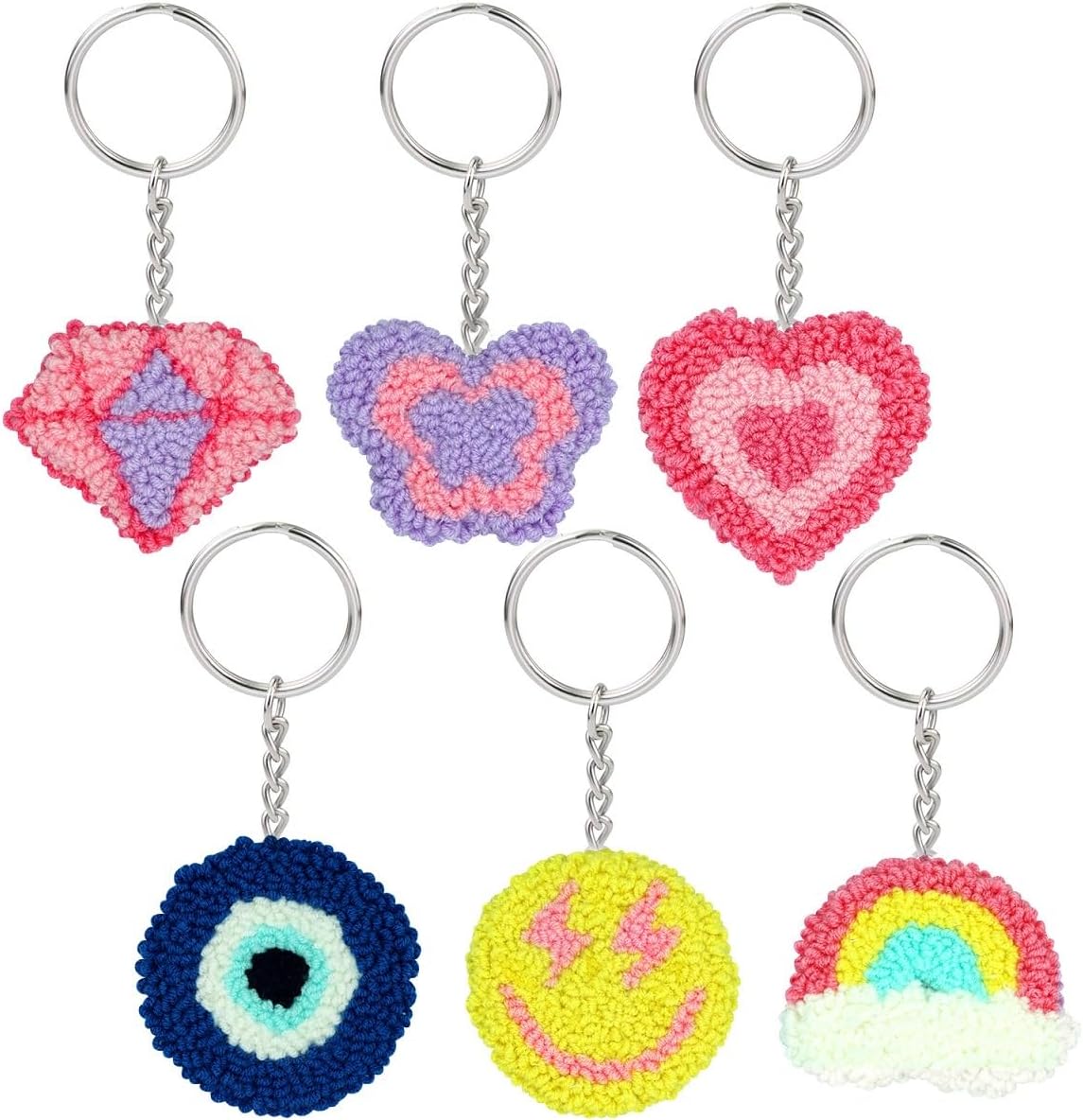 Punch Needle Kit for Beginners Adults Kids Keychain Accessories for Backpacks, Bags, Car Key Ring Easy Punch Needle Embroidery Kit Tool Threader Fabric Hoop Yarn Rug Tufting