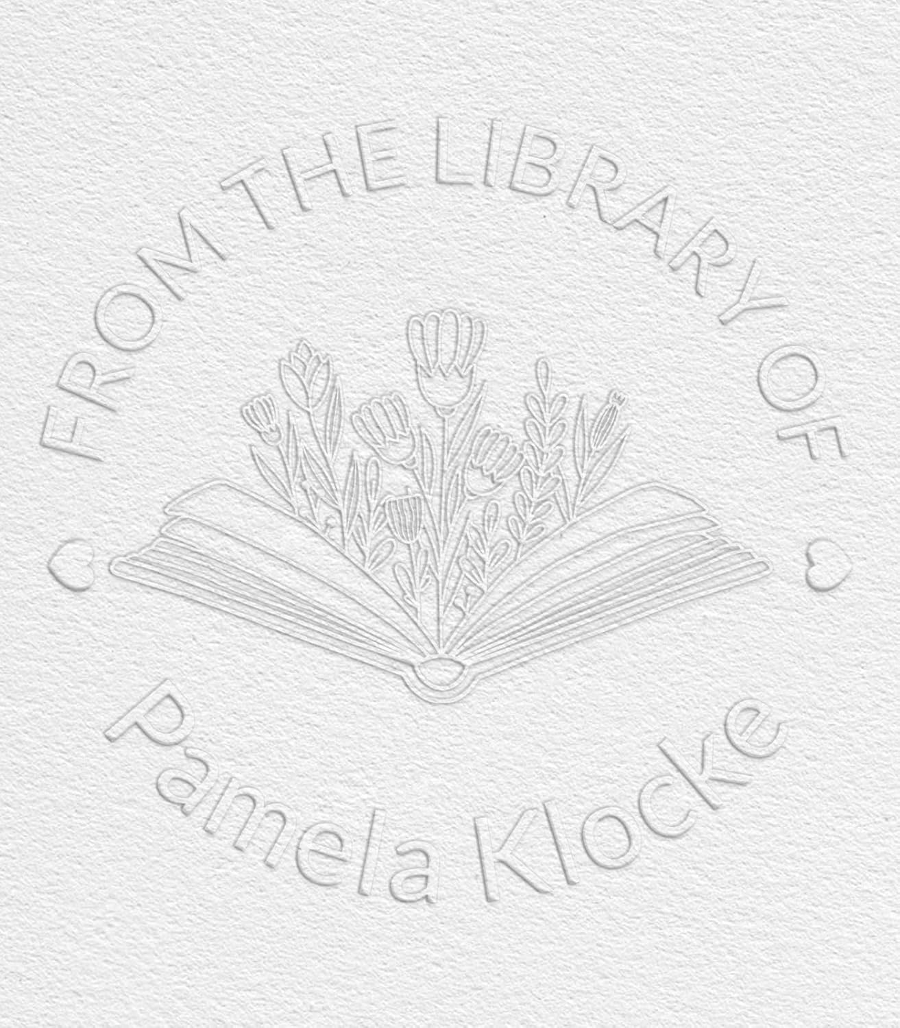 HJX Personalized Book Embosser Stamp from The Library of, Custom Floral Book Embosser Stamps, Self-Inking, Wood Handle Gifts for Books Lover (03-Embosser Stamp)