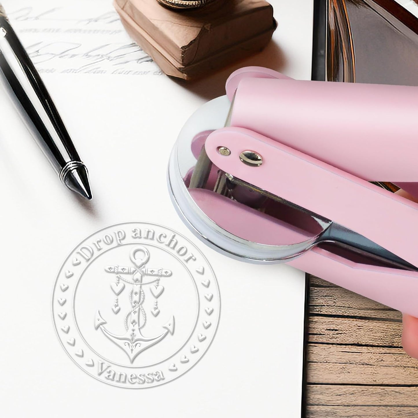 Custom The Library of Embossers Stamps Nautical Theme Color Self-Inking Stamp with Your Name & Design Ship Anchor Great for Personalized Books