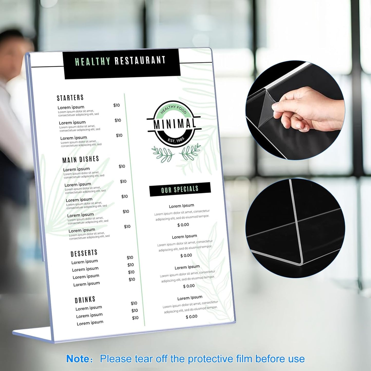 12 Pack Acrylic Sign Holder 8.5 x 11, Clear Plastic Display Stands for Tabletop, L-Shape Acrylic Stands for Flyers, Documents, Office, Restaurants, Vertical Sign Holder 8.5x11 for Desktop