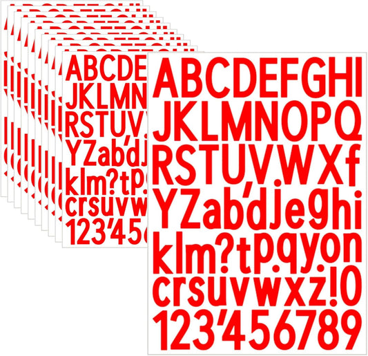 10 Sheets Letter Stickers, Alphabet & Number Stickers, 1.5 inch Vinyl Self-Adhesive, Mailbox Numbers, Cup Labels, Holiday Party Decoration (Red, 1.5 inch)