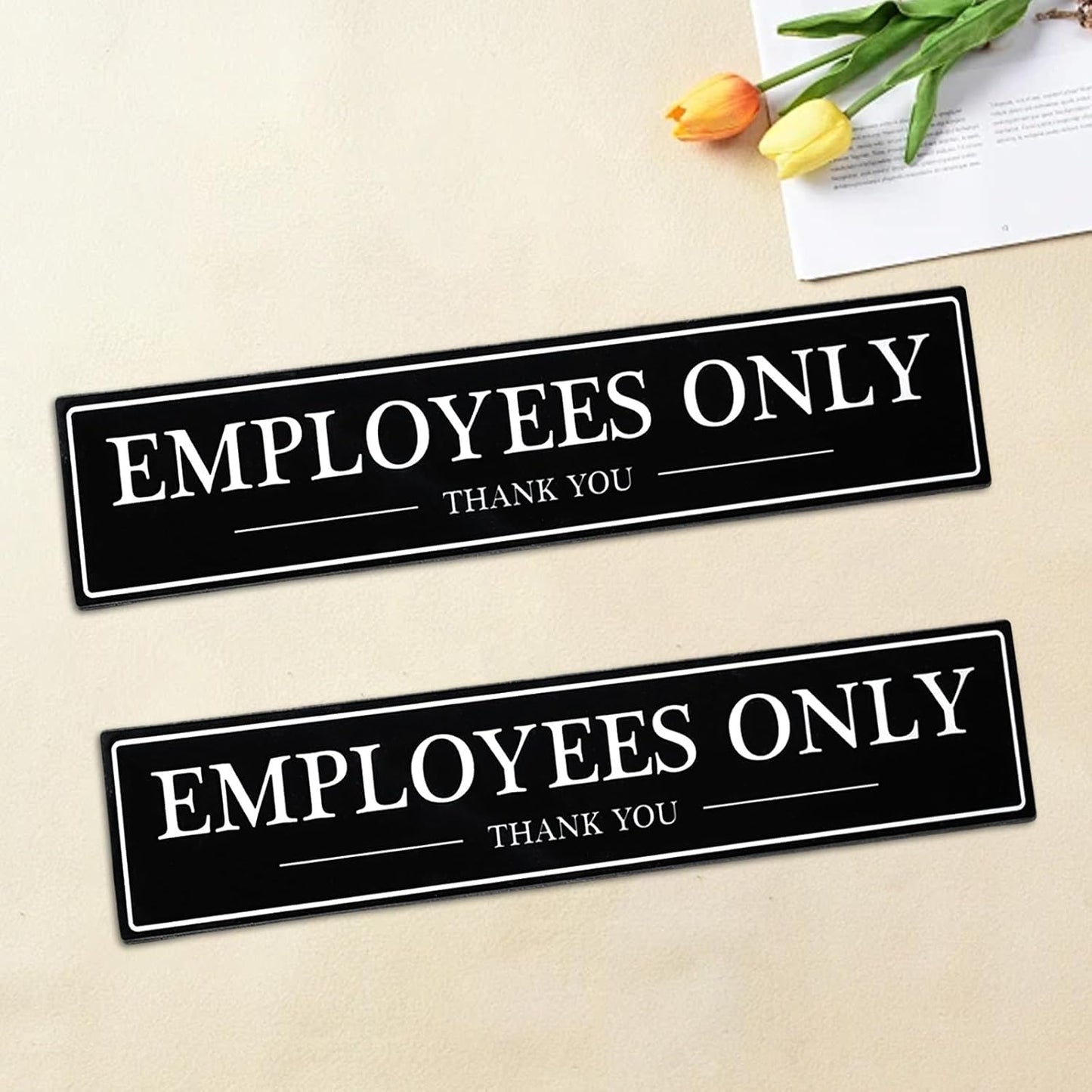 SINYUDUN 2 Pack Acrylic Employees Only Sign for Door or Wall, with Double Sided Tape, for Office, Business Door, Store, Restroom (Black, 2.1 x 8 Inch)