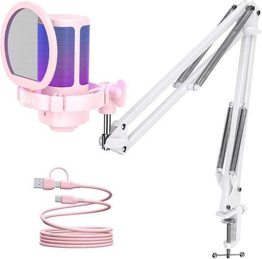 UHURU Gaming USB Microphone for PC: Streaming Computer Mic with Noise Cancellation - Condenser Mic with Controllable RGB for Gaming Streaming