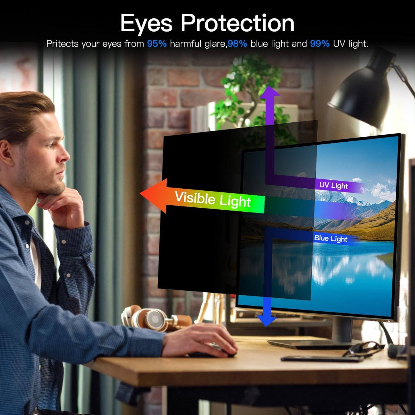 27 Inch Computer Privacy Screen for 16:9 Aspect Ratio Widescreen Monitor, Eye Protection Anti Glare Blue Light Computer Monitor Privacy Filter, Removable Anti-Scratch 27in Protector Film