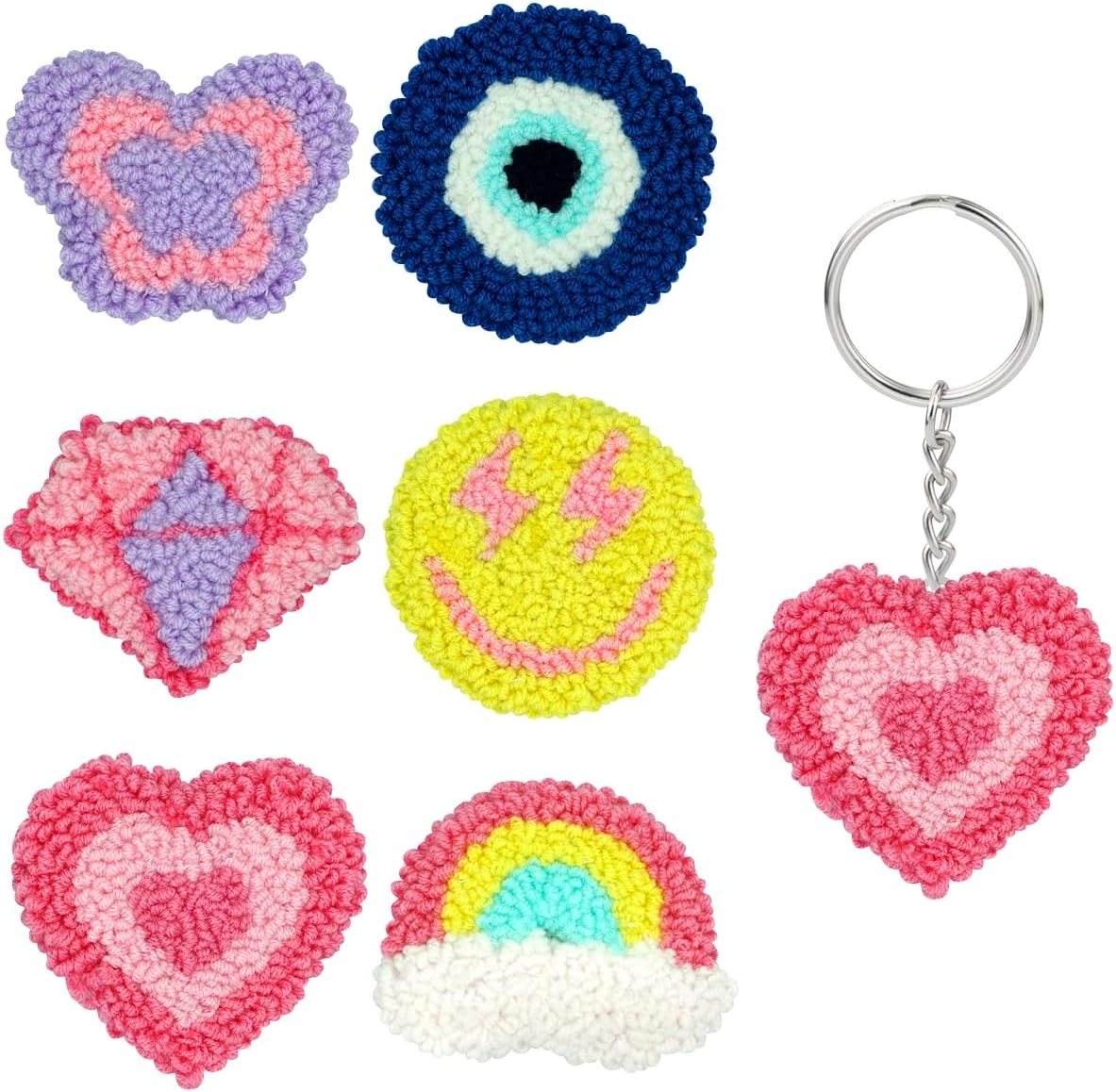 Punch Needle Kit for Beginners Adults Kids Keychain Accessories for Backpacks, Bags, Car Key Ring Easy Punch Needle Embroidery Kit Tool Threader Fabric Hoop Yarn Rug Tufting