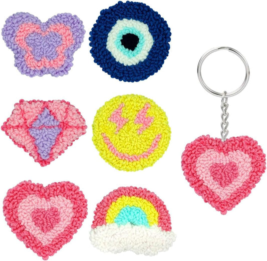 Punch Needle Kit for Beginners Adults Kids Keychain Accessories for Backpacks, Bags, Car Key Ring Easy Punch Needle Embroidery Kit Tool Threader Fabric Hoop Yarn Rug Tufting