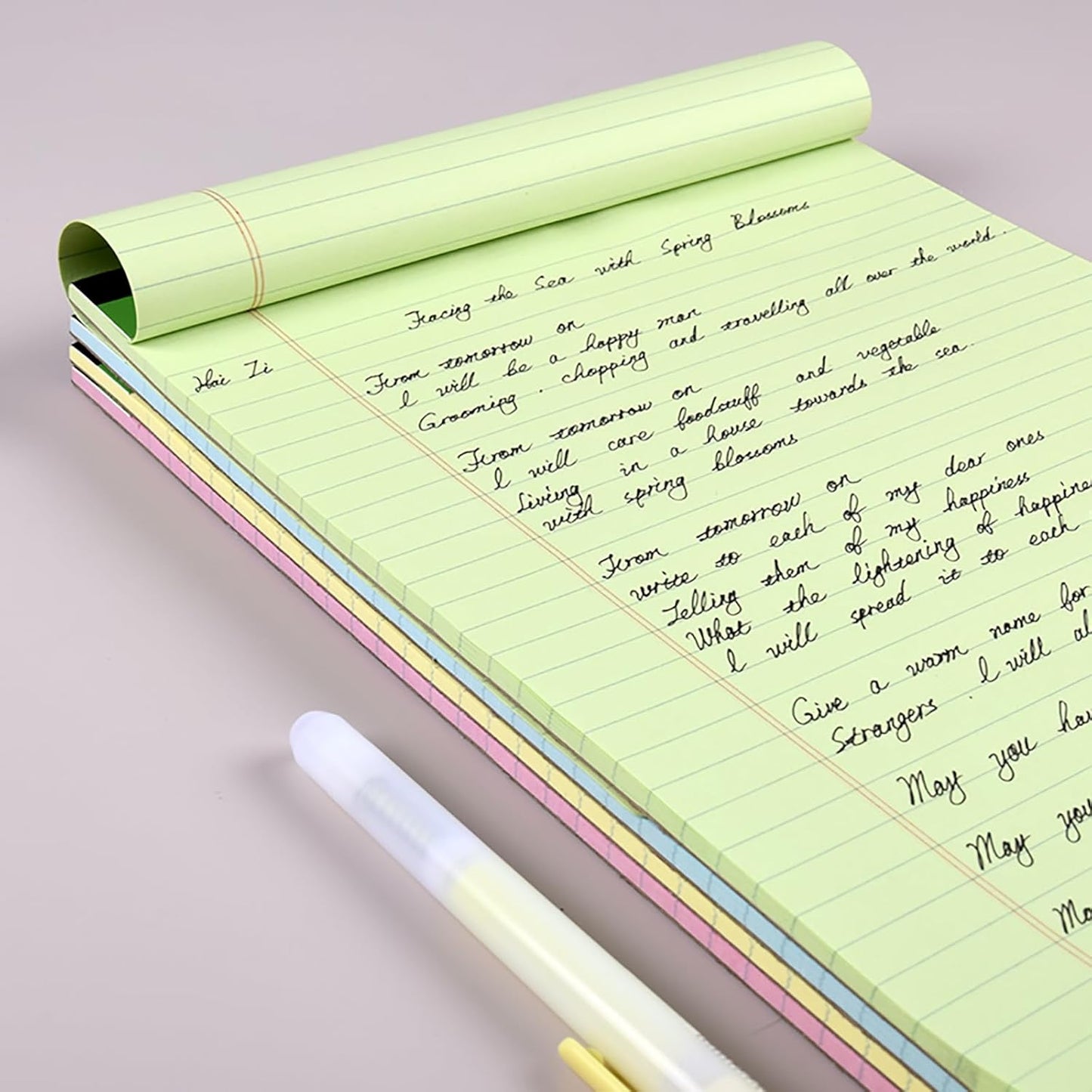 KAISA Colored Legal Pads - 5"x8" Narrow Ruled, 50 Sheets/Pad (8 Pads), Recycled Paper Writing Pad with Sturdy Back, Small Size for Easy Organization and Portability, KSU-6887