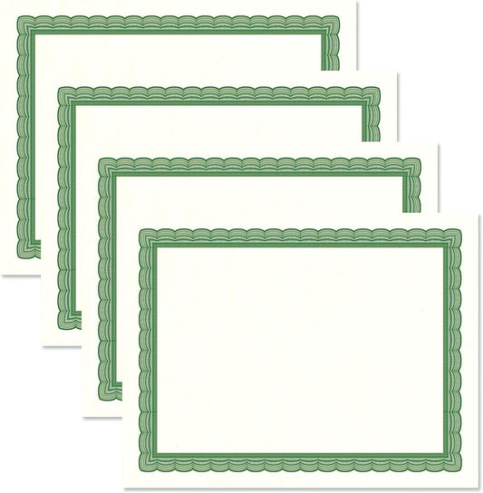 Executive Green & White Parchment Certificate Papers - Pack of 100, Laser & Inkjet Printer Compatible, For Office, Business Awards, Graduation, School Diplomas, 8-1/2" x 11" on 60 lb. Text Stock