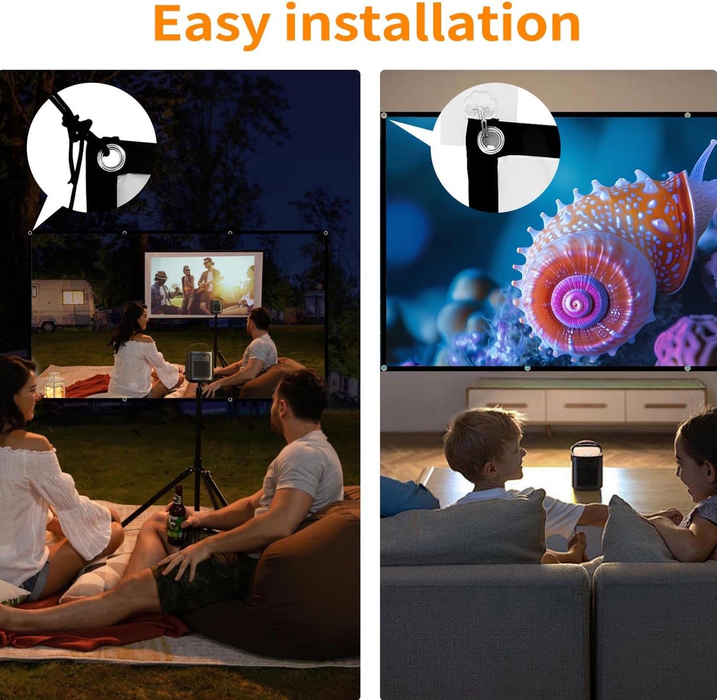 100 Inch Portable Projector Screen Outdoor: 4K HD Anti-Crease Foldable Indoor Hanging Wall Home Theater Screen