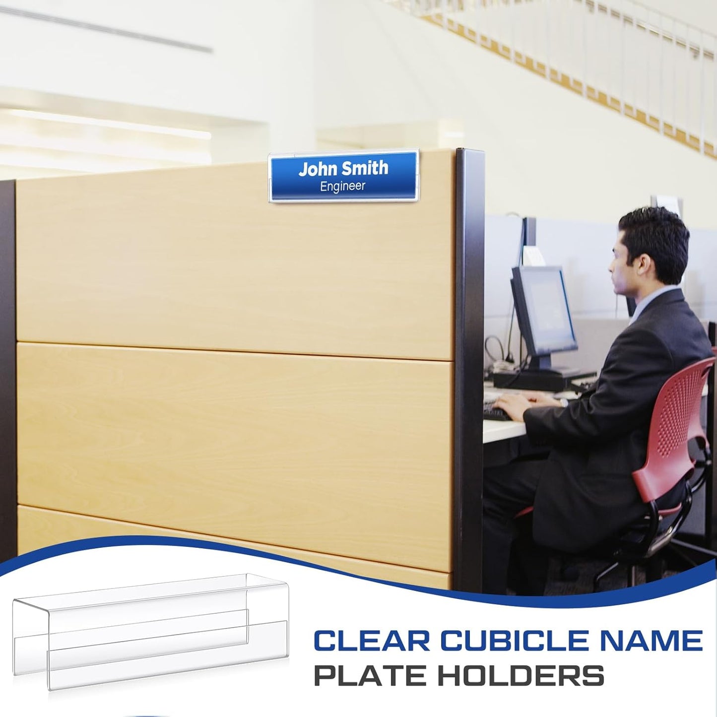 20 Pcs 2.25 Inch Cubicle Name Plate Holders Bulk Clear Double Sided Name Sign Tags for Home Library Doors Office Classroom 8.5 x 2.5 x 2.4 Inch