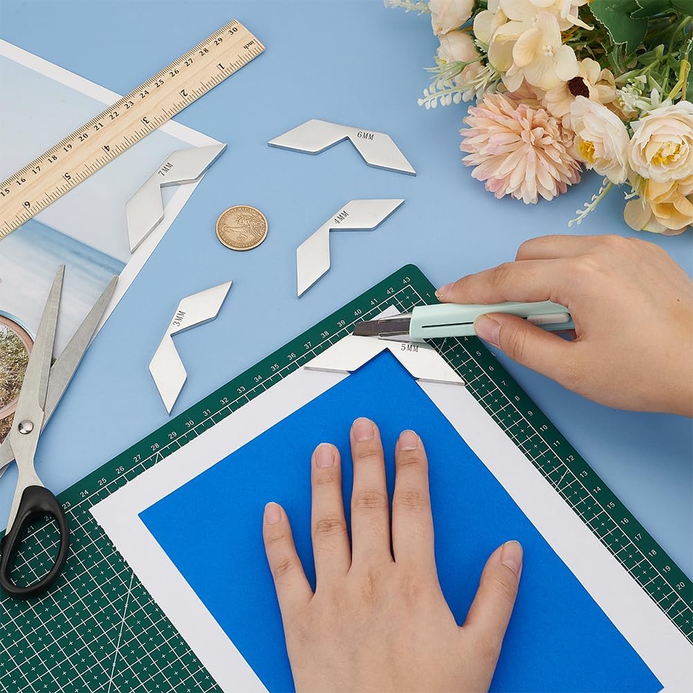 BENECREAT 5 Pcs 201 Stainless Steel Corner Miter Tool, 3/4/5/6/7mm Book Binding Corner Cutting Tool, Bookbinding Corner Cutting Jig Set, Bookbinding kit for Album Making, Bookbinding