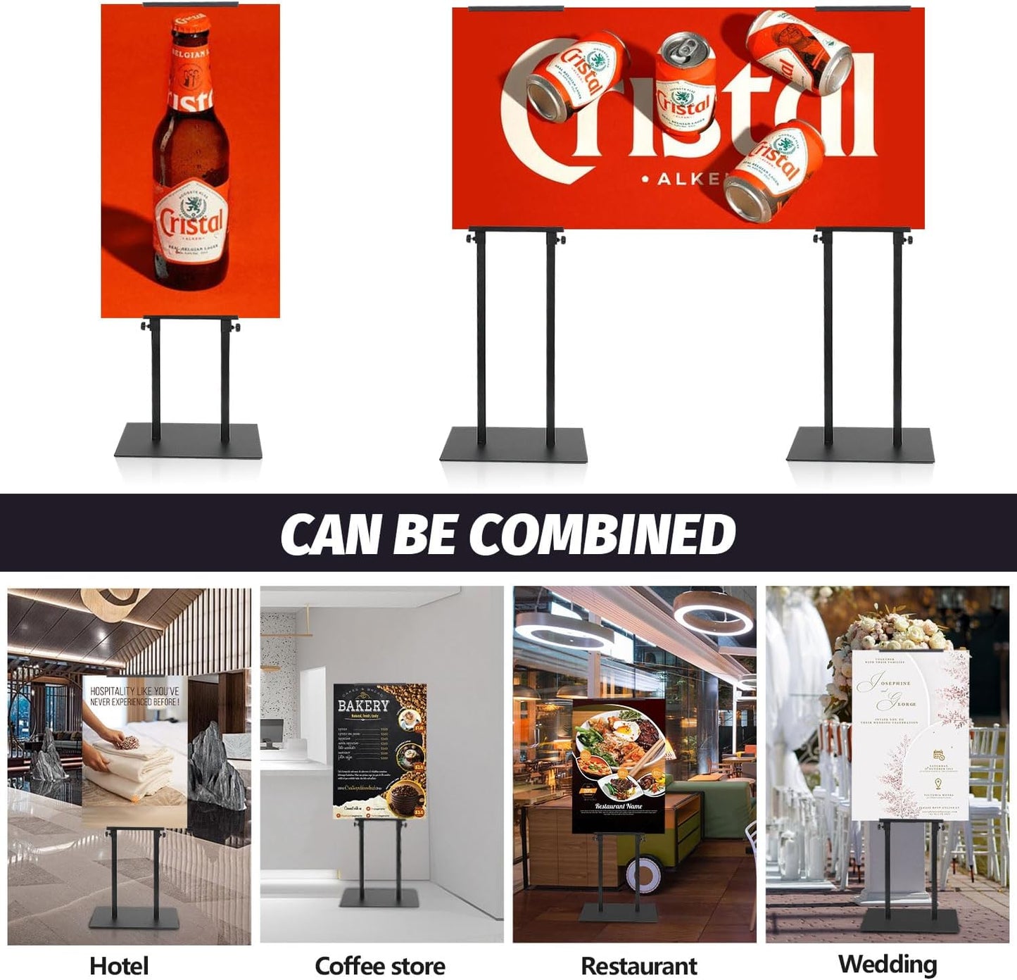 Poster Sign Holder Floor Stand for Display, Floor Poster Board Stand with Heavy Duty Pedestal, Adjustable Banner Stand, Height Up to 80 inch, Double-Sided Signage with Non-Slip Mat (6 Pack)